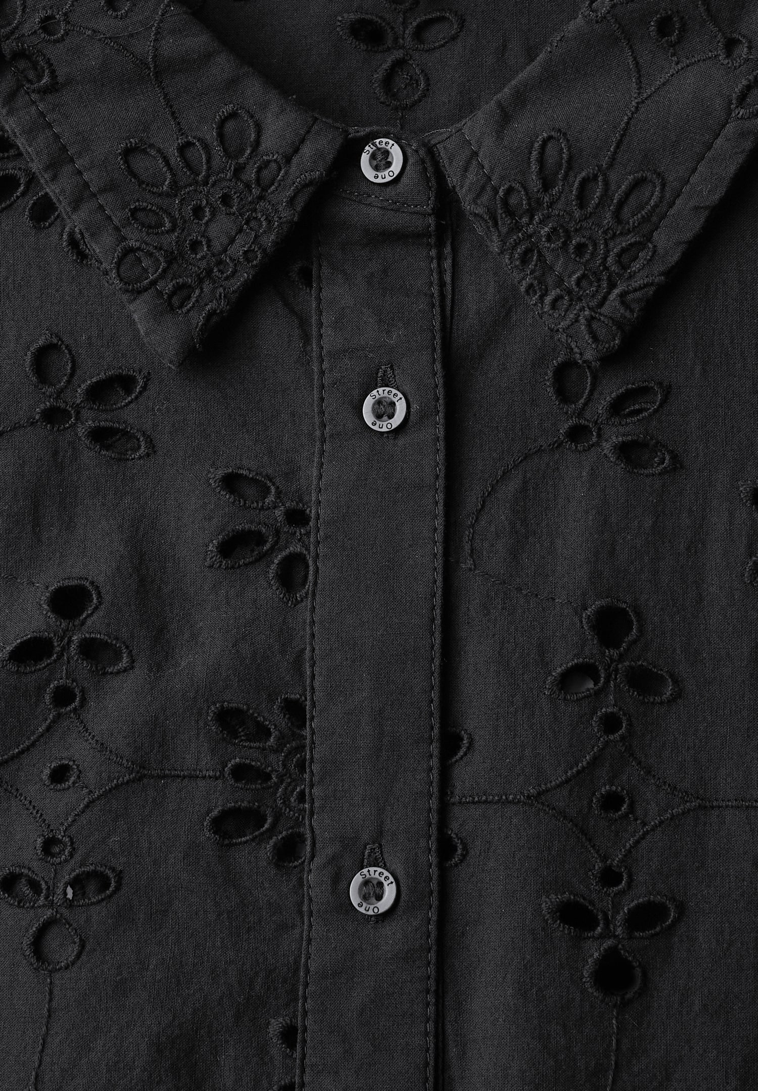 Street One Langarmbluse Damen Sommerliche Lochstickerei Baumwolle