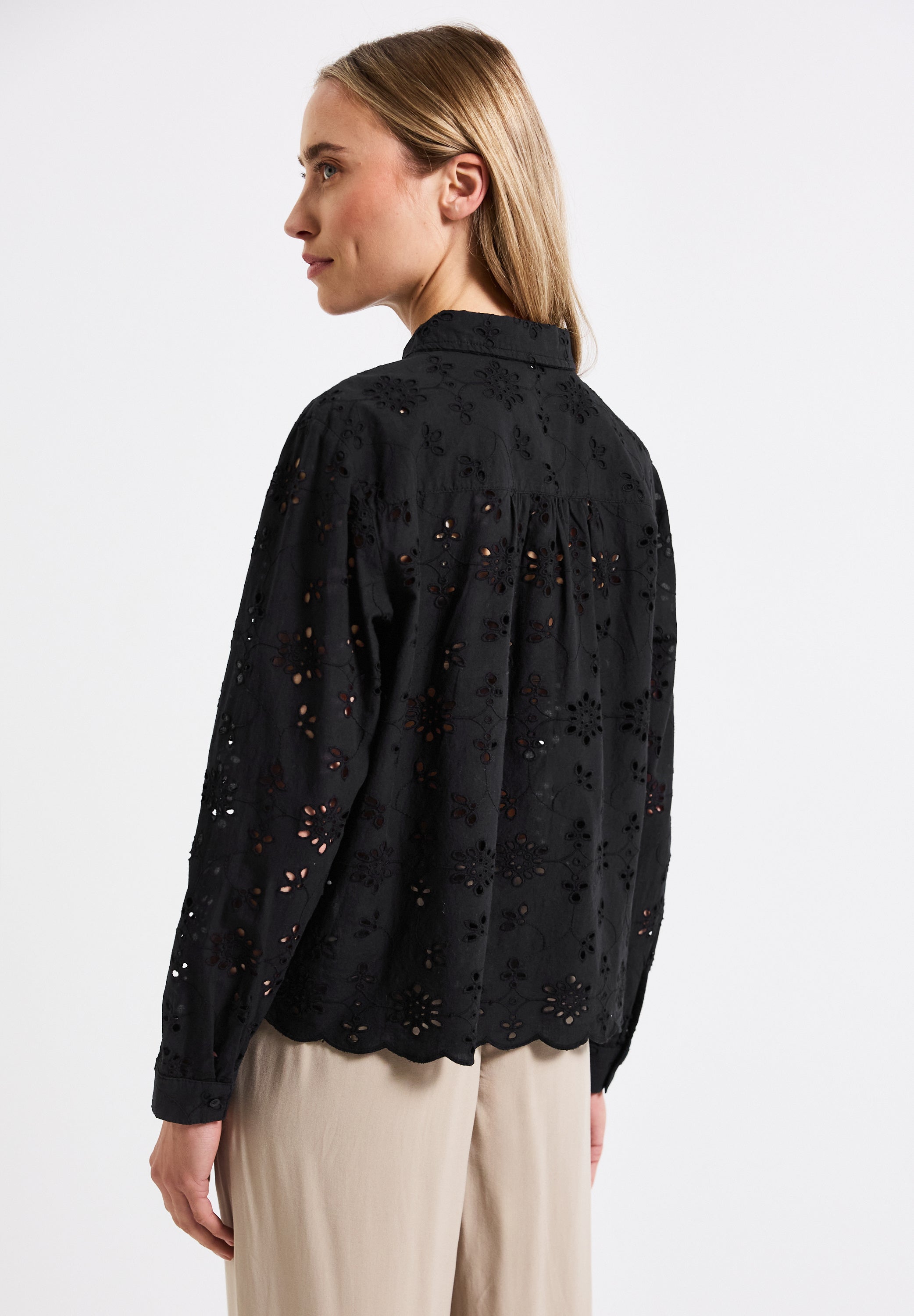 Street One Langarmbluse Damen Sommerliche Lochstickerei Baumwolle