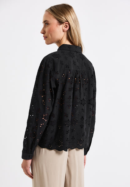 Street One Langarmbluse Damen Sommerliche Lochstickerei Baumwolle