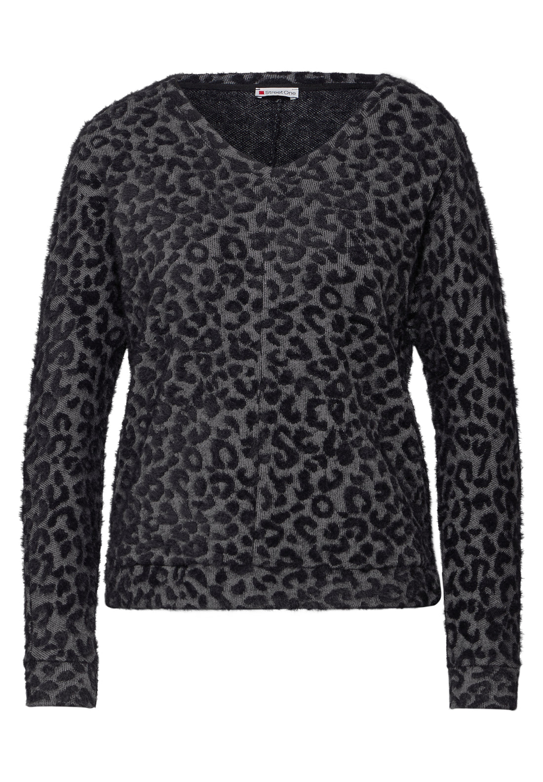 Street One Langarmshirt Damen Leo-Muster V-Ausschnitt Bündchen