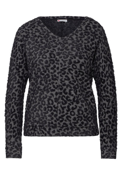 Street One Langarmshirt Damen Leo-Muster V-Ausschnitt Bündchen