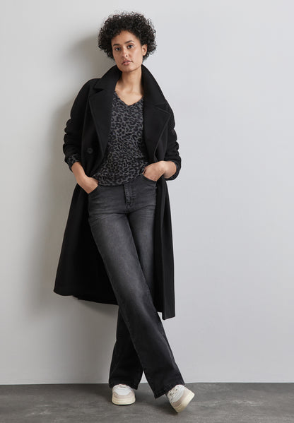 Street One Langarmshirt Damen Leo-Muster V-Ausschnitt Bündchen