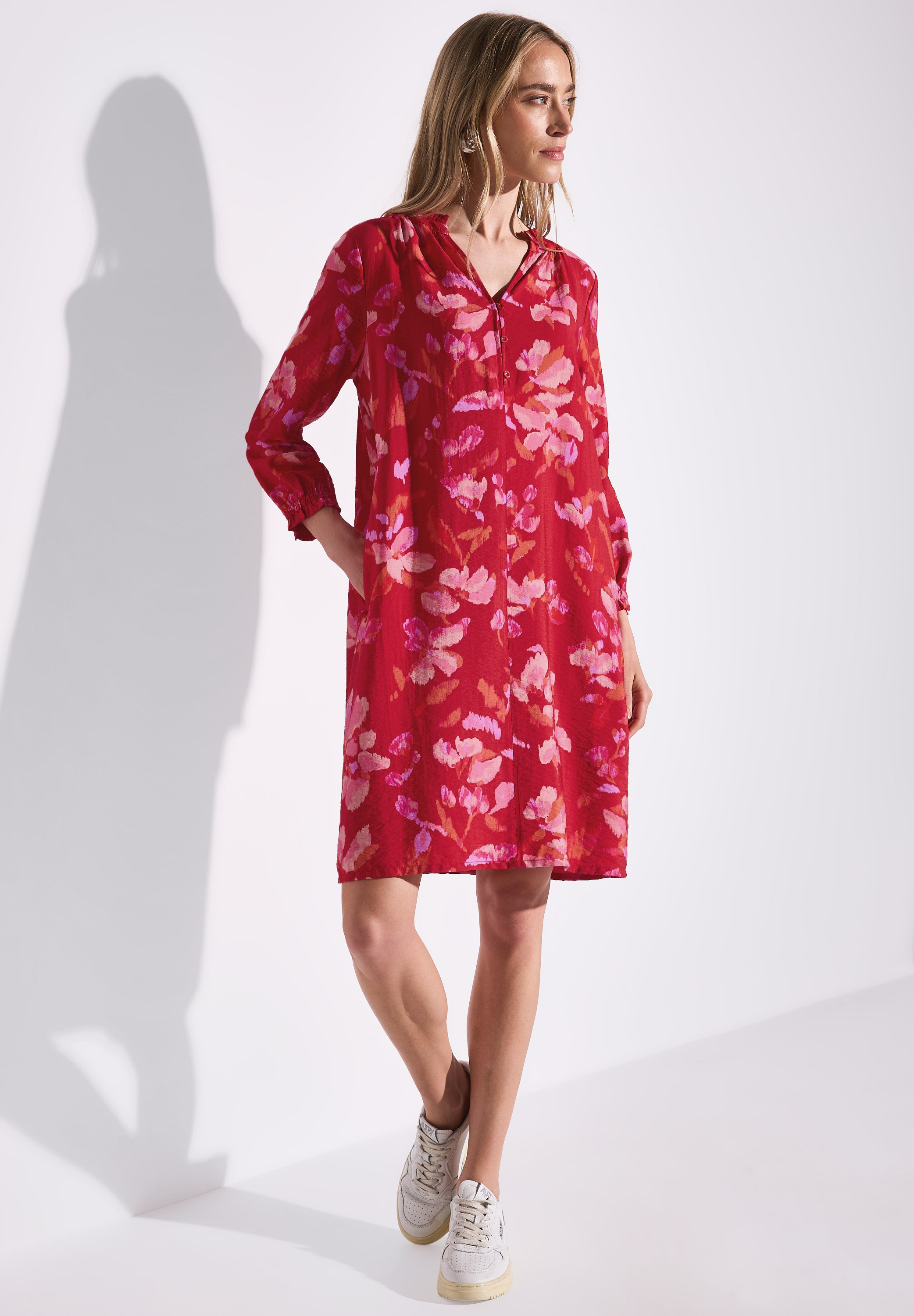 Street One Knielanges Kleid Damen mit geschlitztem Ausschnitt