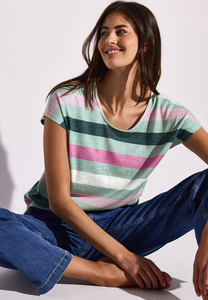 Street One Shirt Damen Luftige Passform Breite Streifen Angenehmer Materialmix