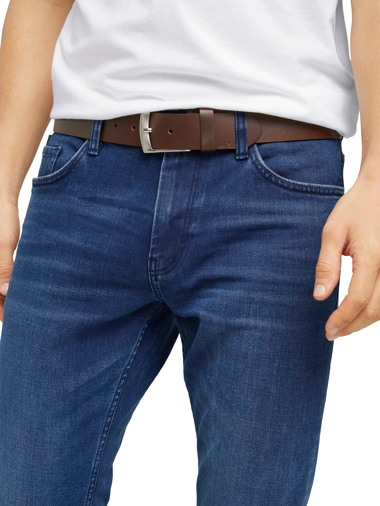 TOM TAILOR Ledergürtel Herren eckige Schnalle Logoprägung