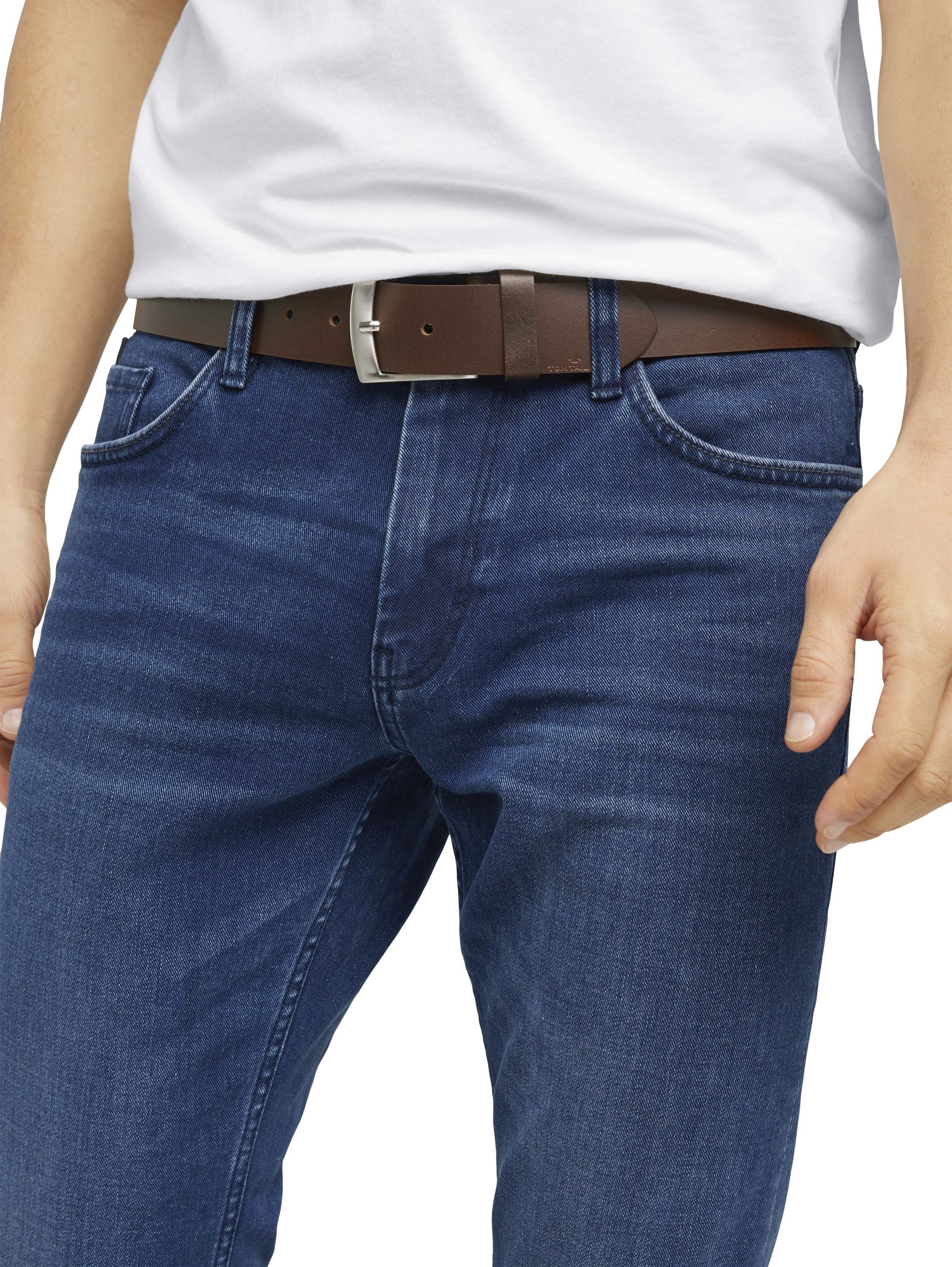 TOM TAILOR Ledergürtel Herren eckige Schnalle Logoprägung