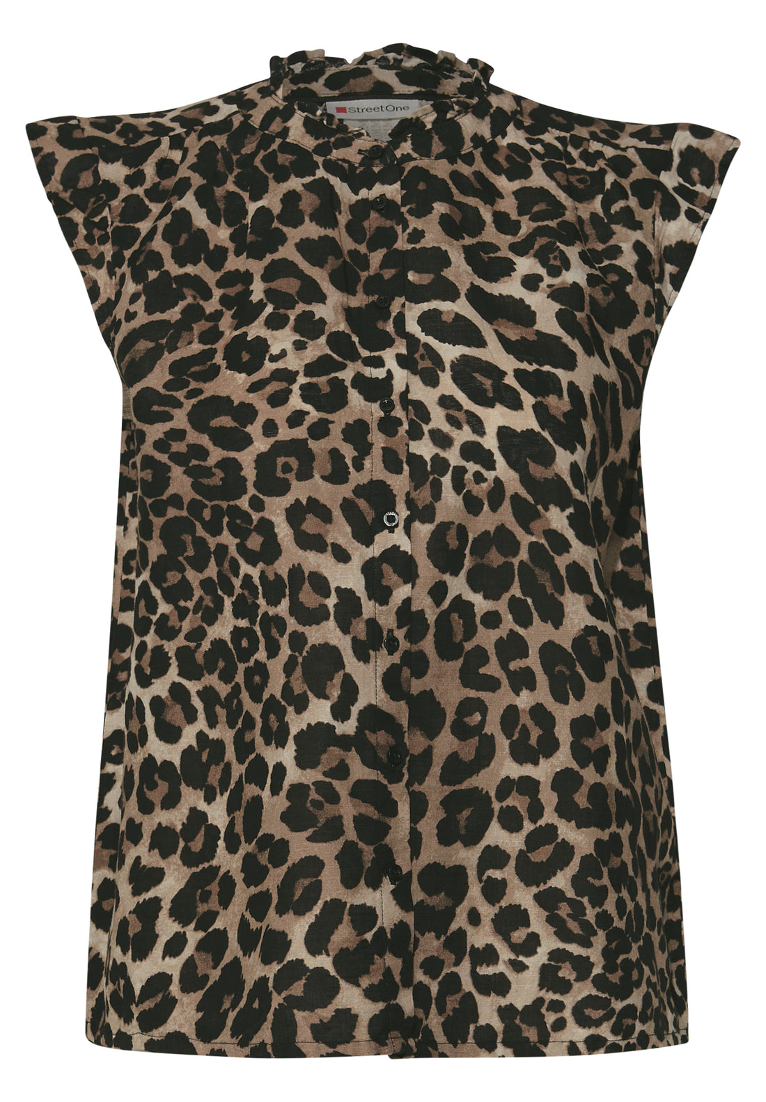 Street One Bluse Damen Animal Print Rüschendetails Leinen-Baumwollmix