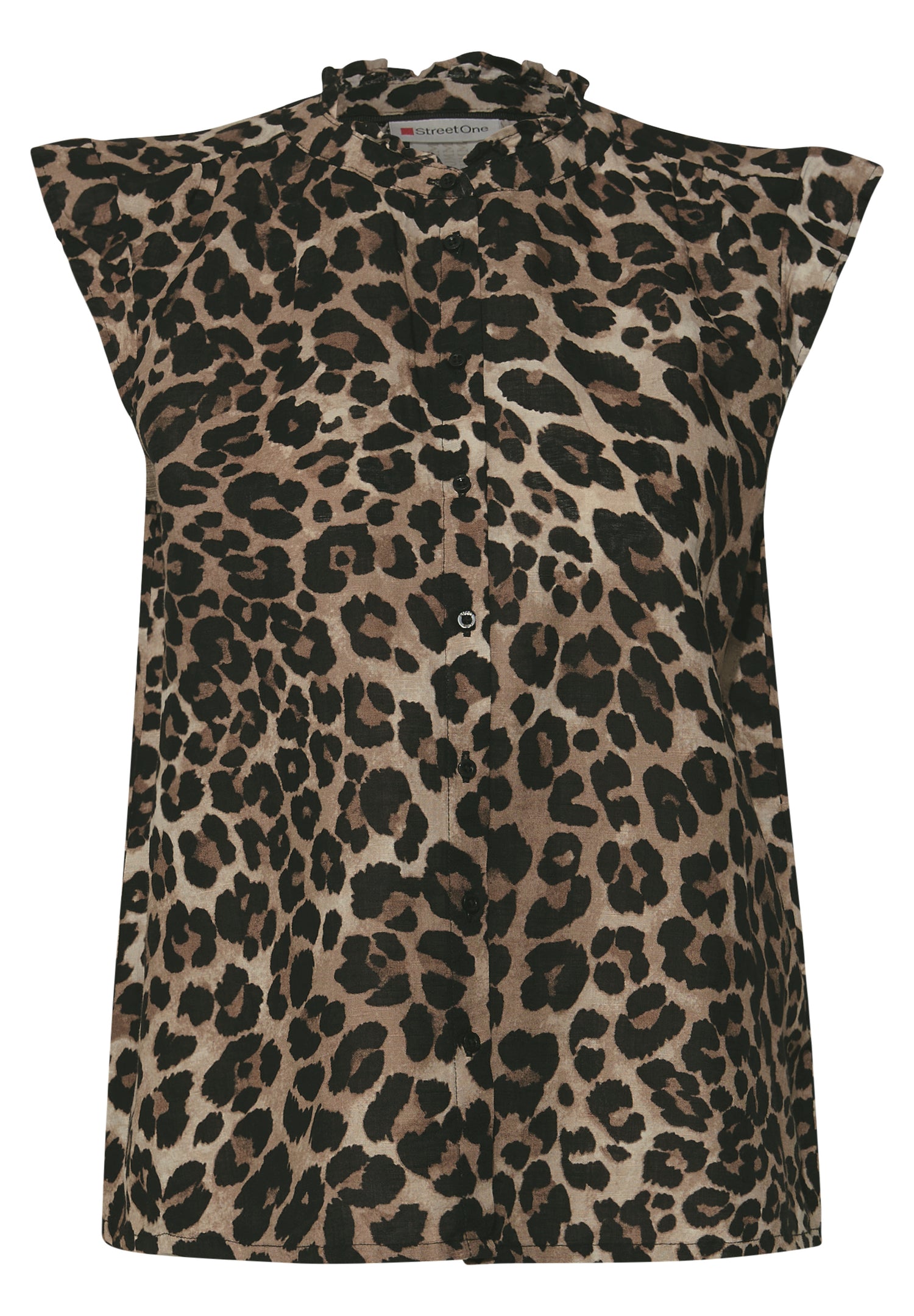Street One Bluse Damen Animal Print Rüschendetails Leinen-Baumwollmix