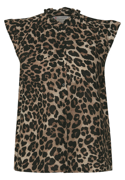 Street One Bluse Damen Animal Print Rüschendetails Leinen-Baumwollmix