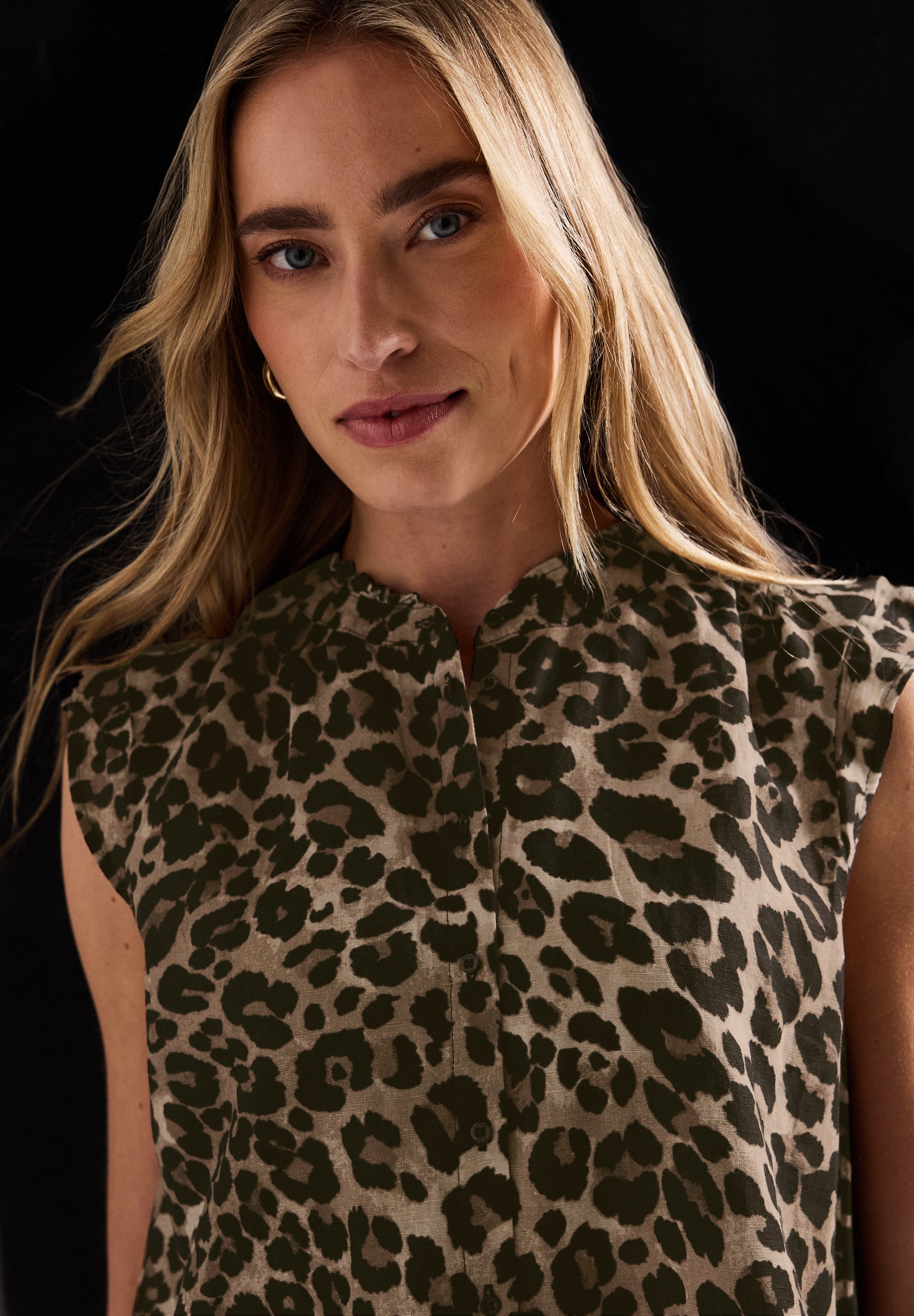 Street One Bluse Damen Animal Print Rüschendetails Leinen-Baumwollmix