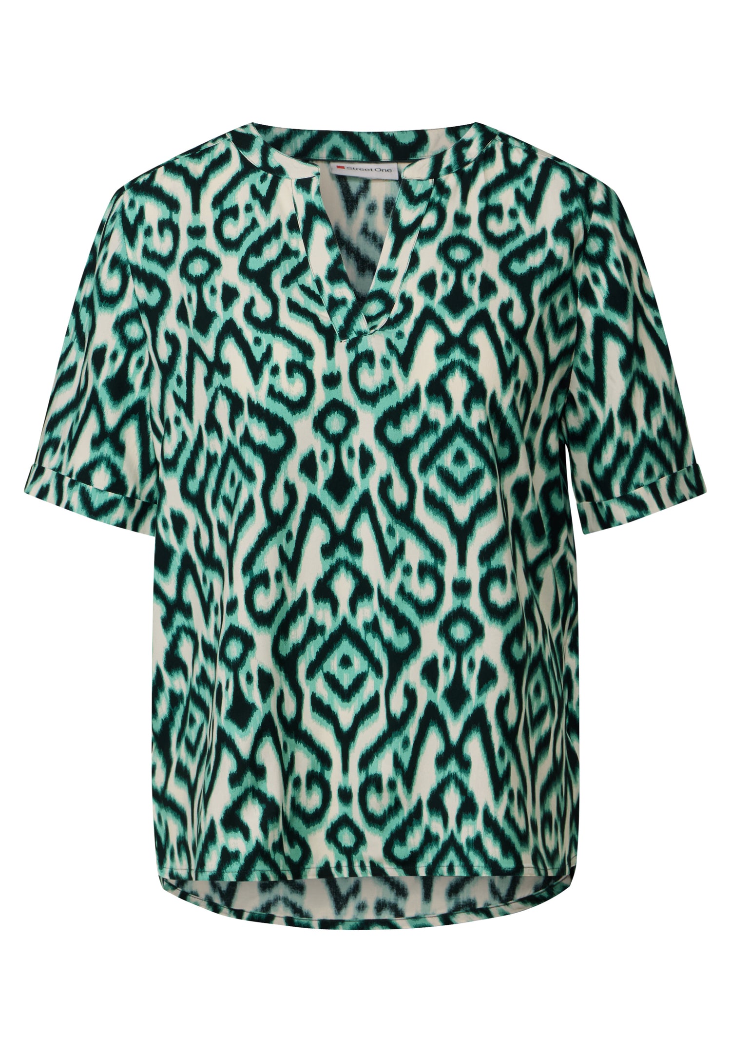 Street One Damenbluse mit grafischem Muster und geschlitztem Rundhalsausschnitt