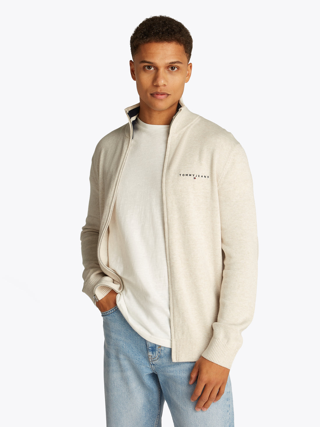 Theur Oatmeal Marl Baumwoll-T-Shirt für erwachsene Männer in Beige