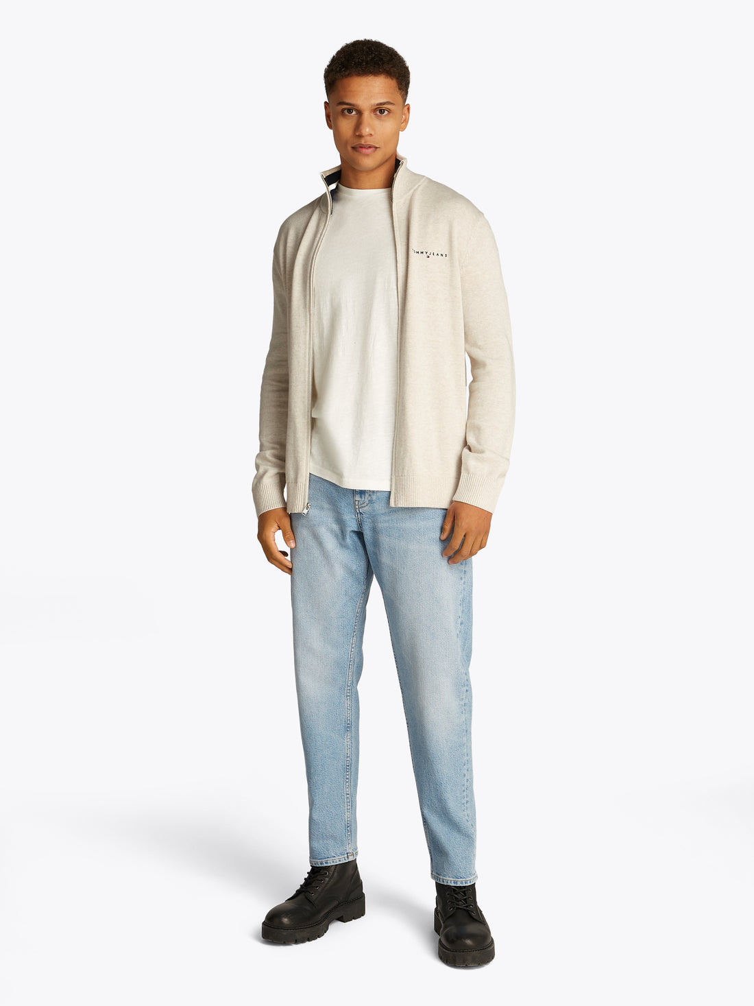 Theur Oatmeal Marl Baumwoll-T-Shirt für erwachsene Männer in Beige