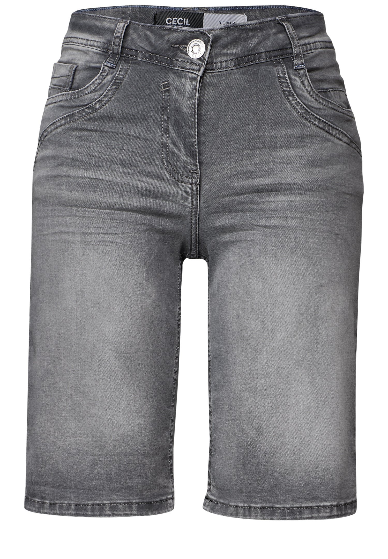 CECIL Damen Denim-Hose Scarlett Mid Waist Slim Legs mid grey used wash