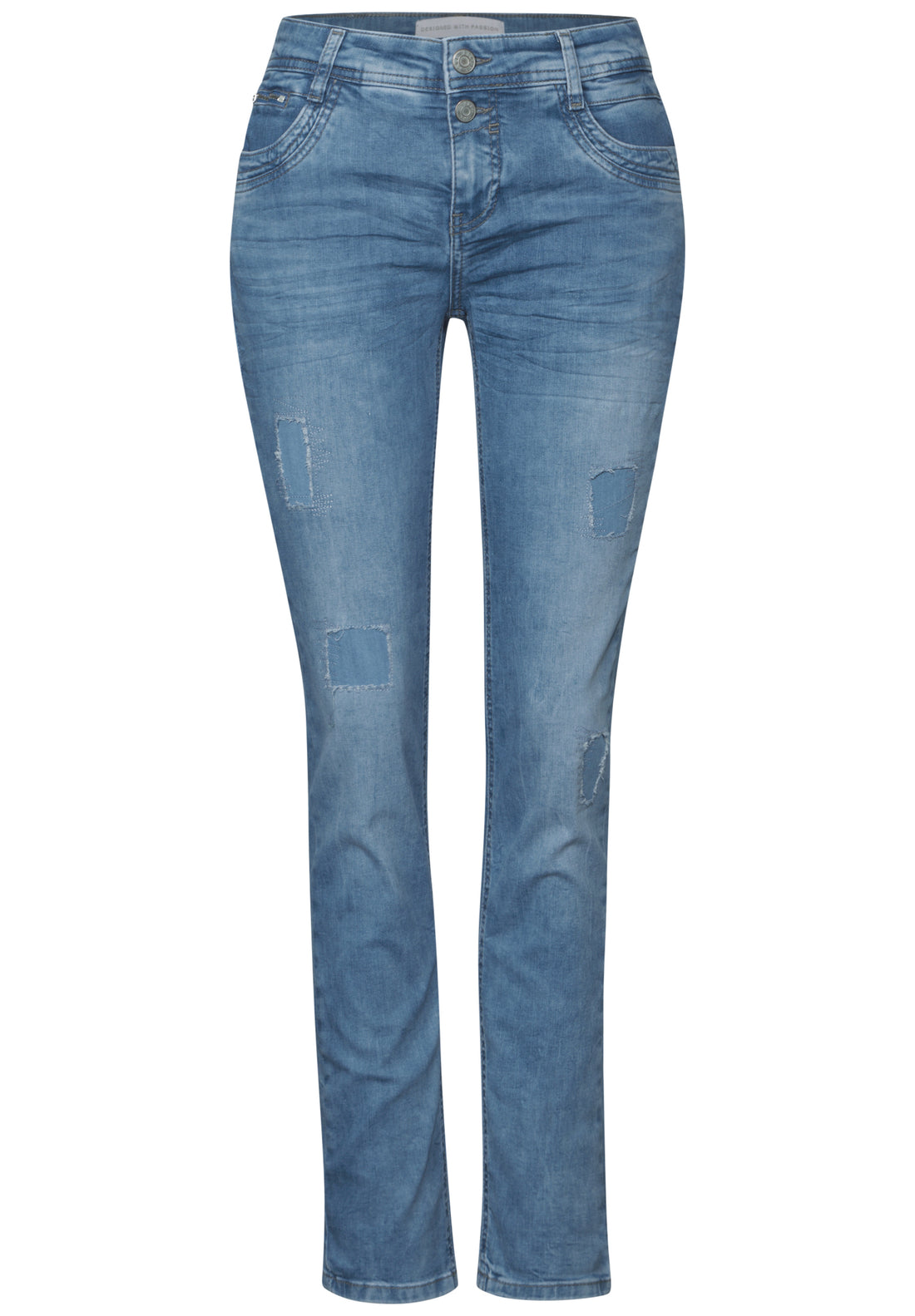 Street One Jane Jeans Damen Destroyed Slim Fit Mid Waist Stretch Denimhose
