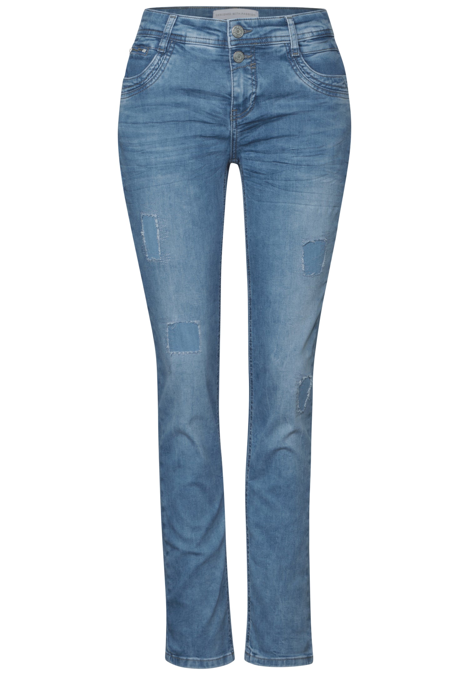 Street One Jane Jeans Damen Destroyed Slim Fit Mid Waist Stretch Denimhose