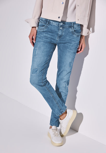 Street One Jane Jeans Damen Destroyed Slim Fit Mid Waist Stretch Denimhose
