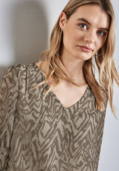Street One Chiffon-Bluse Damen mit grafischem Muster und V-Ausschnitt