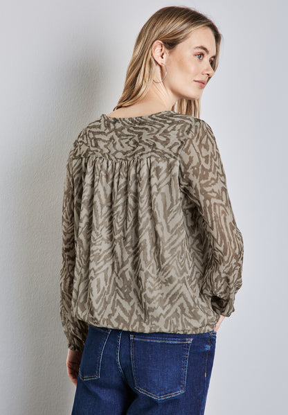 Street One Chiffon-Bluse Damen mit grafischem Muster und V-Ausschnitt