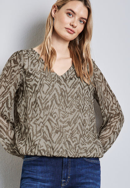 Street One Chiffon-Bluse Damen mit grafischem Muster und V-Ausschnitt