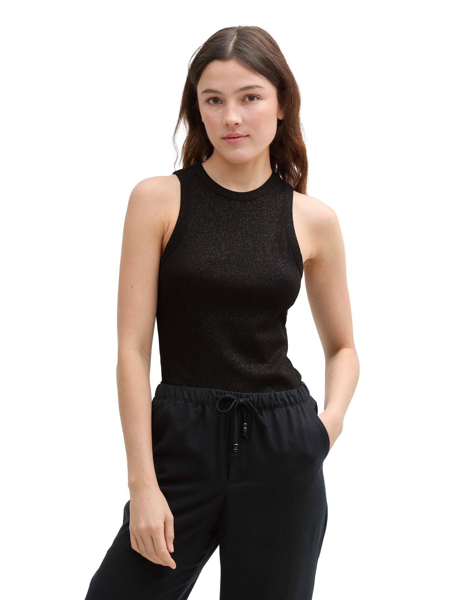 Tom Tailor Denim Eng anliegendes Top für Damen mit Glitzer-Effekt