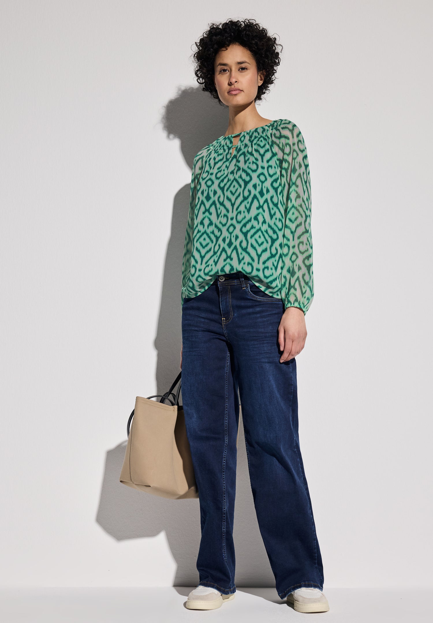 Street One Chiffon-Bluse Damen Grafisches Muster Raffungen