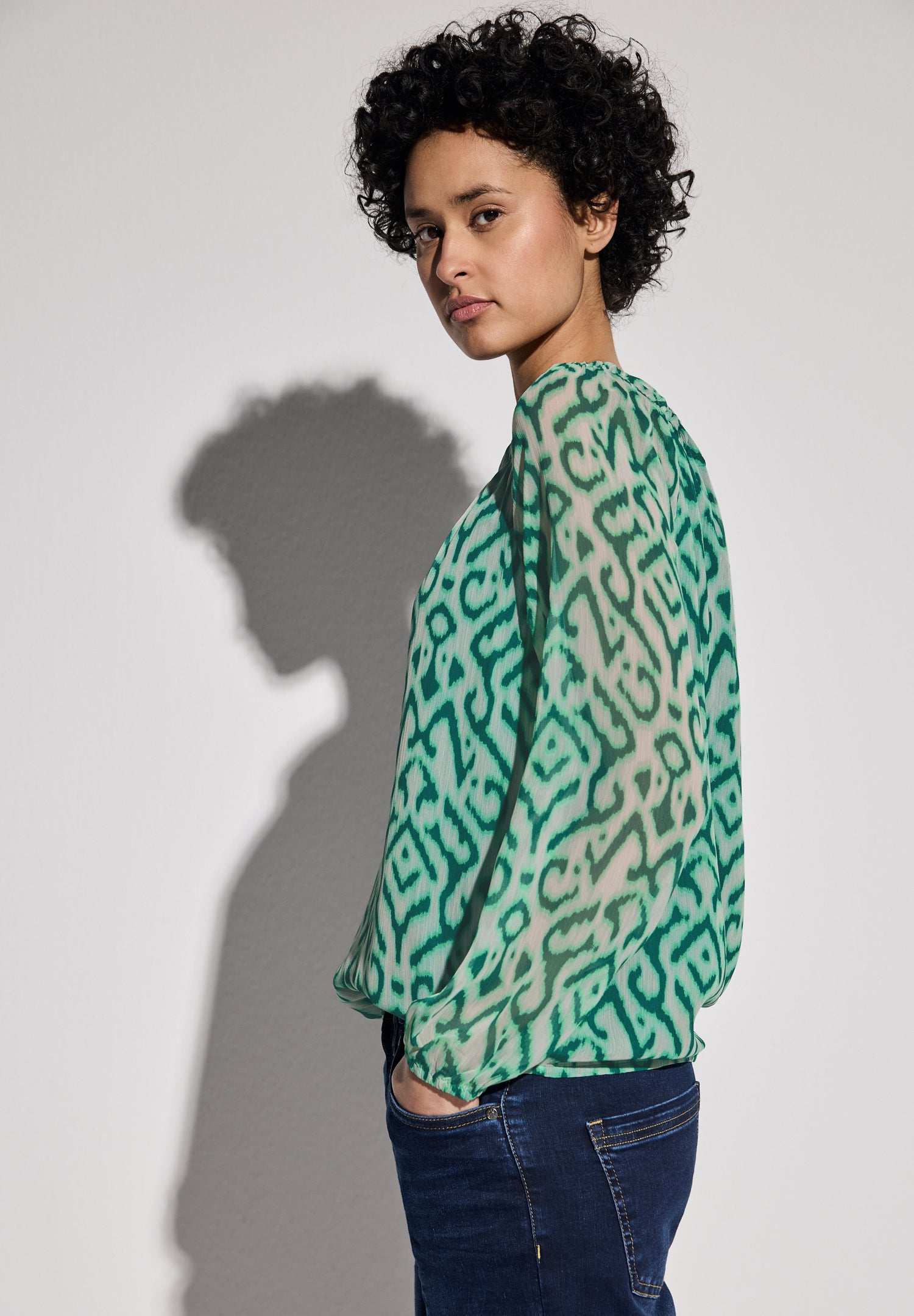 Street One Chiffon-Bluse Damen Grafisches Muster Raffungen