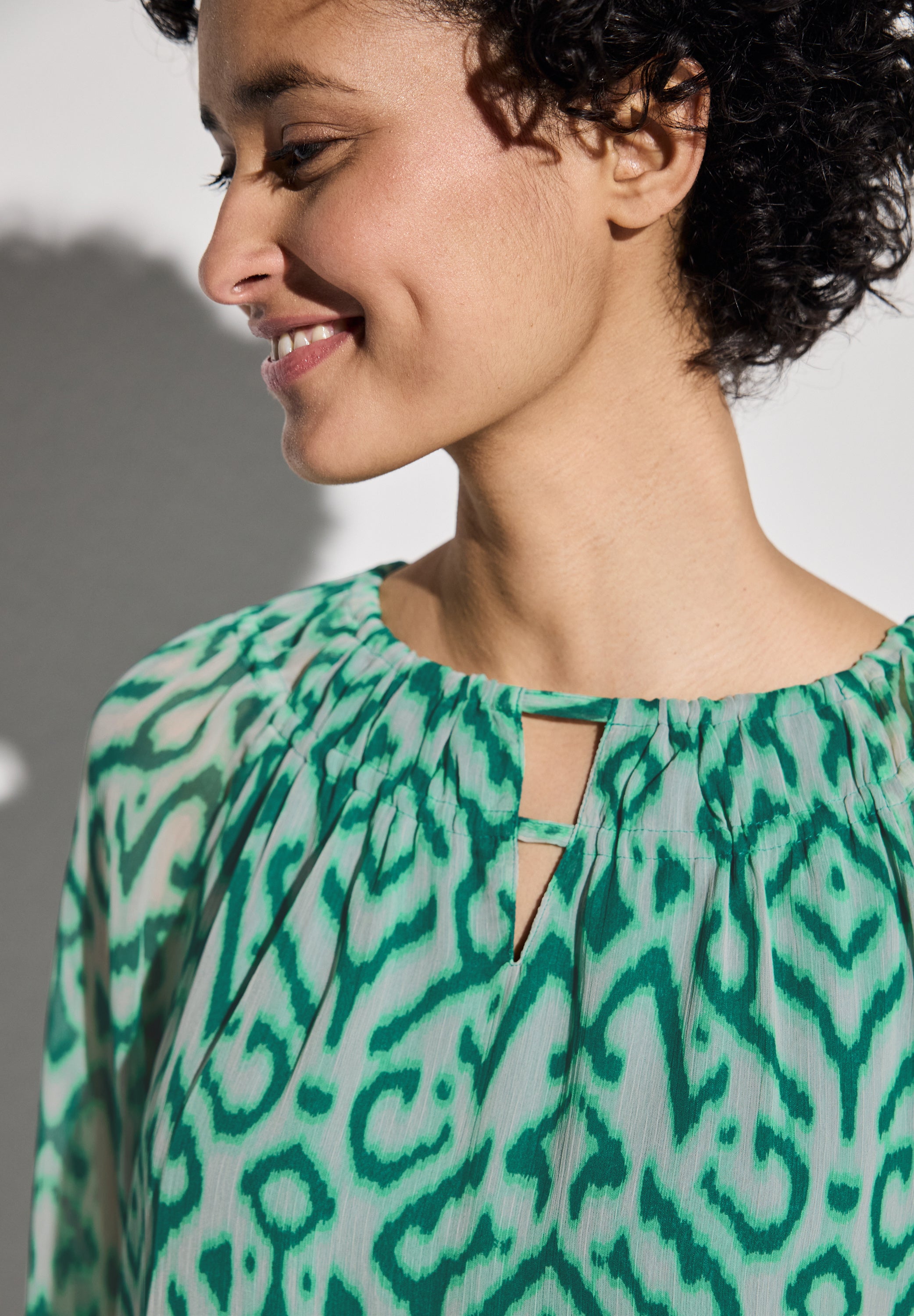 Street One Chiffon-Bluse Damen Grafisches Muster Raffungen