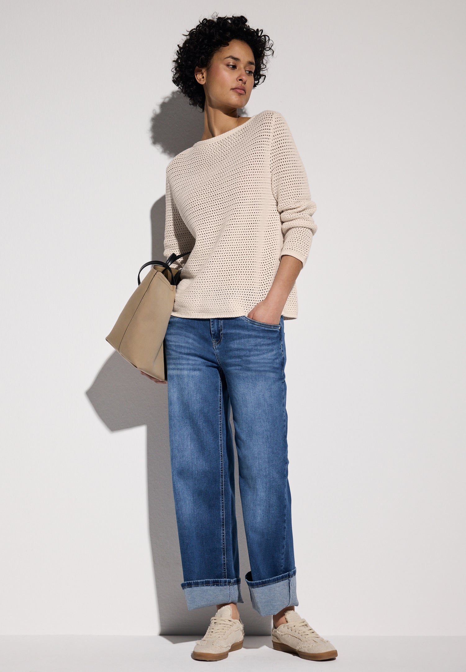 Street One Damen Strickpullover U-Boot-Ausschnitt Langarm Baumwolle