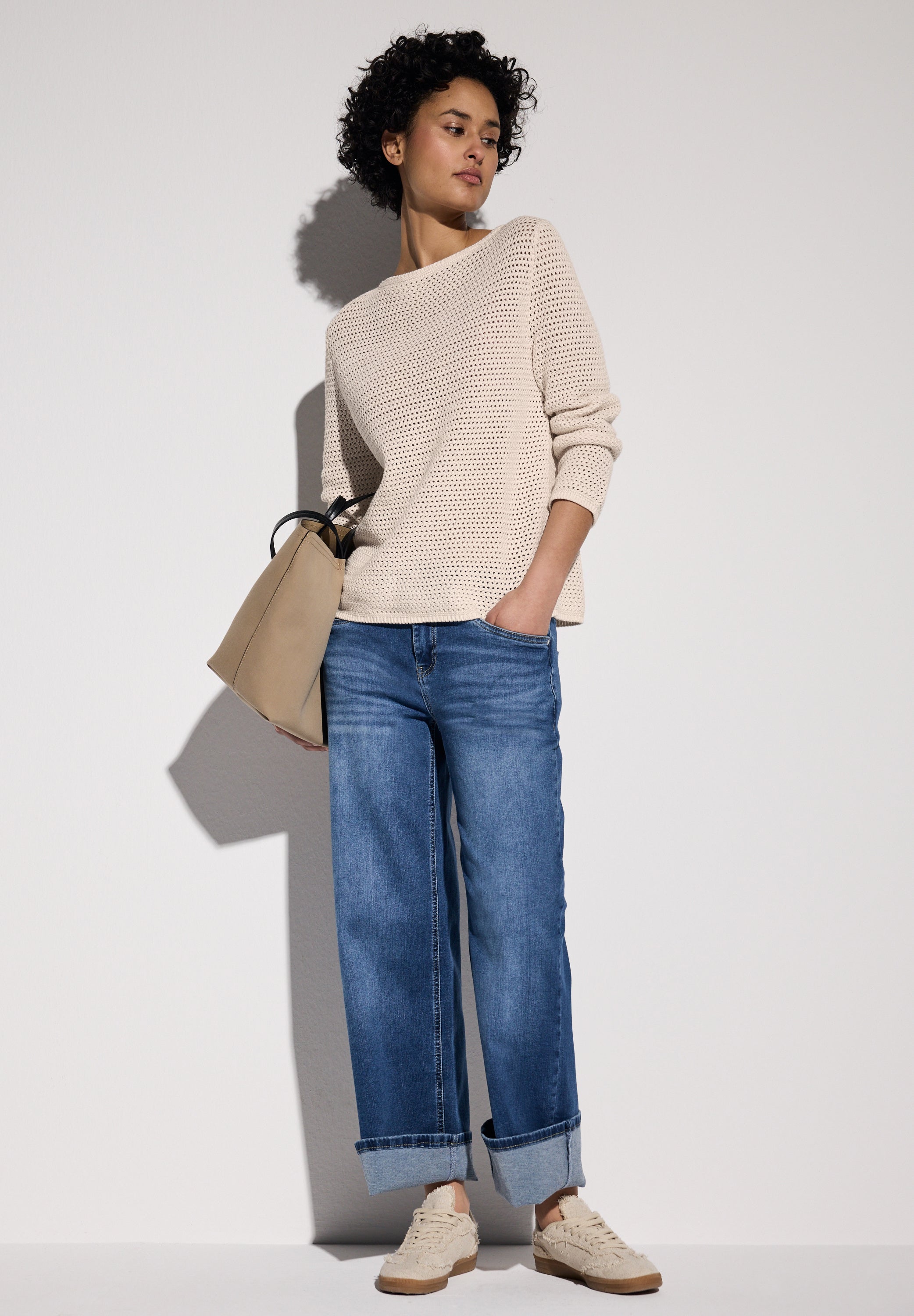 Street One Damen Strickpullover U-Boot-Ausschnitt Langarm Baumwolle