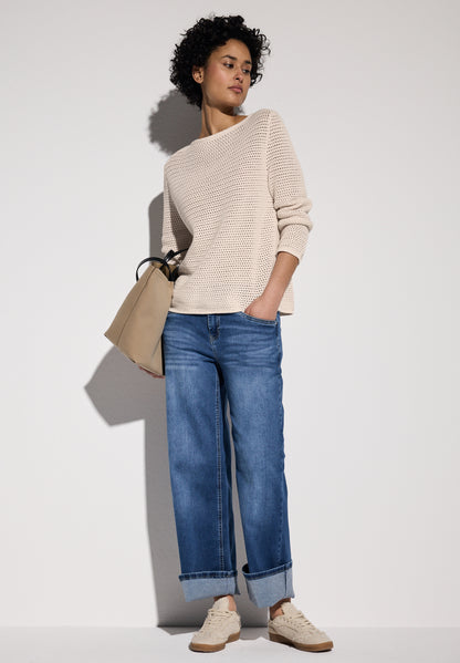 Street One Damen Strickpullover U-Boot-Ausschnitt Langarm Baumwolle