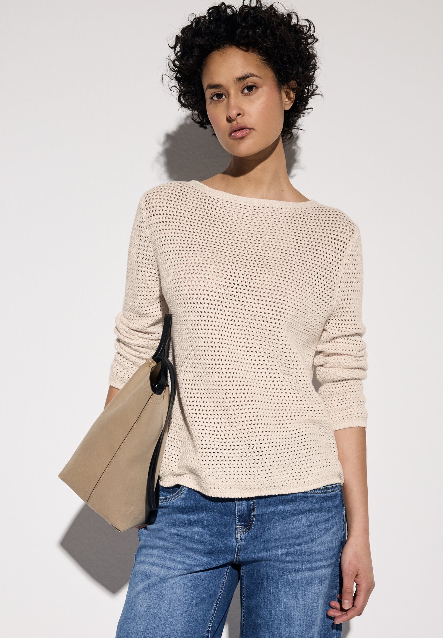 Street One Damen Strickpullover U-Boot-Ausschnitt Langarm Baumwolle