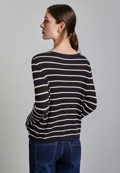 Street One gestreifter Cropped Pullover Damen moderner U-Boot-Ausschnitt