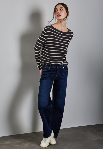 Street One gestreifter Cropped Pullover Damen moderner U-Boot-Ausschnitt