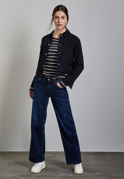 Street One gestreifter Cropped Pullover Damen moderner U-Boot-Ausschnitt