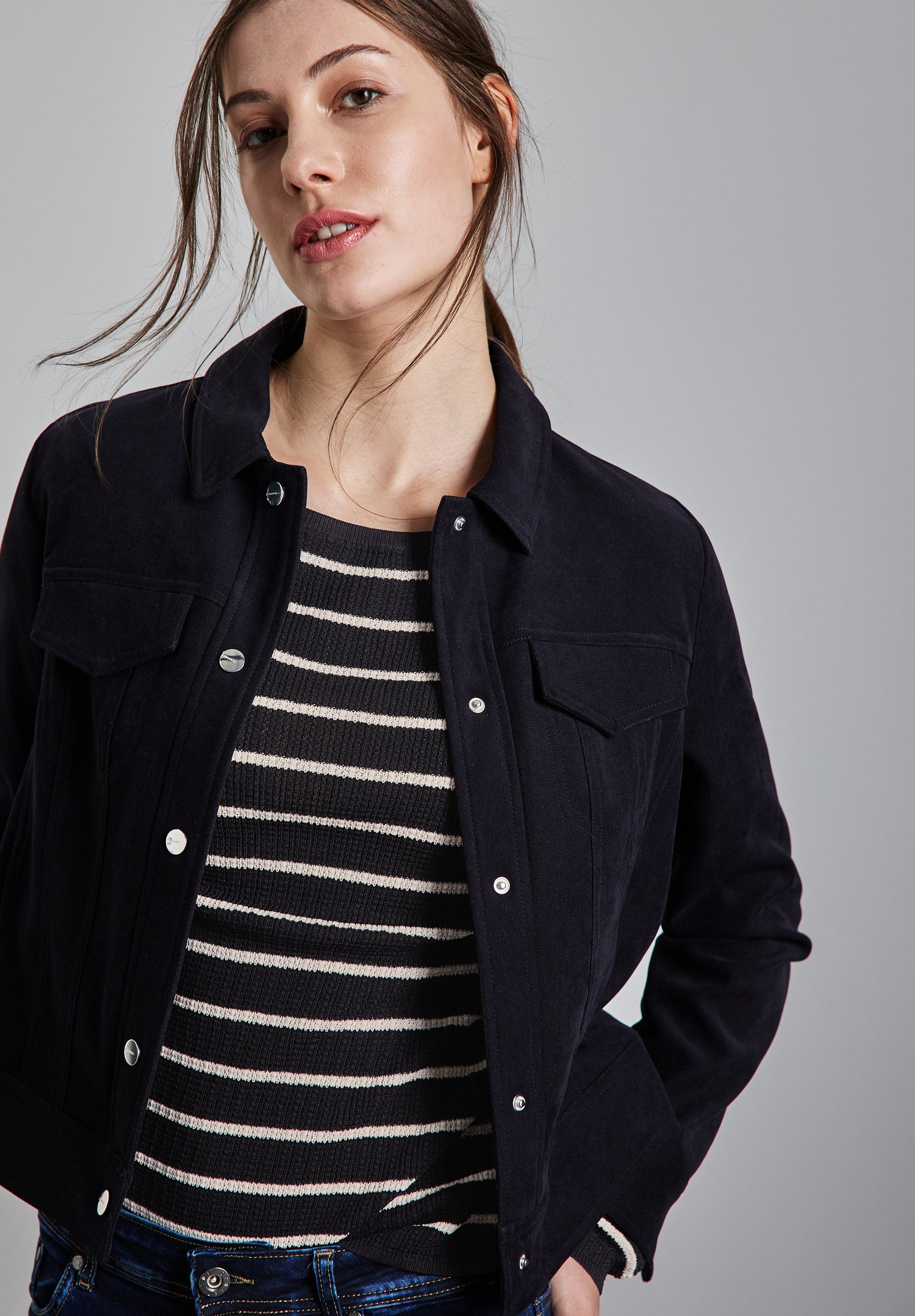 Street One gestreifter Cropped Pullover Damen moderner U-Boot-Ausschnitt
