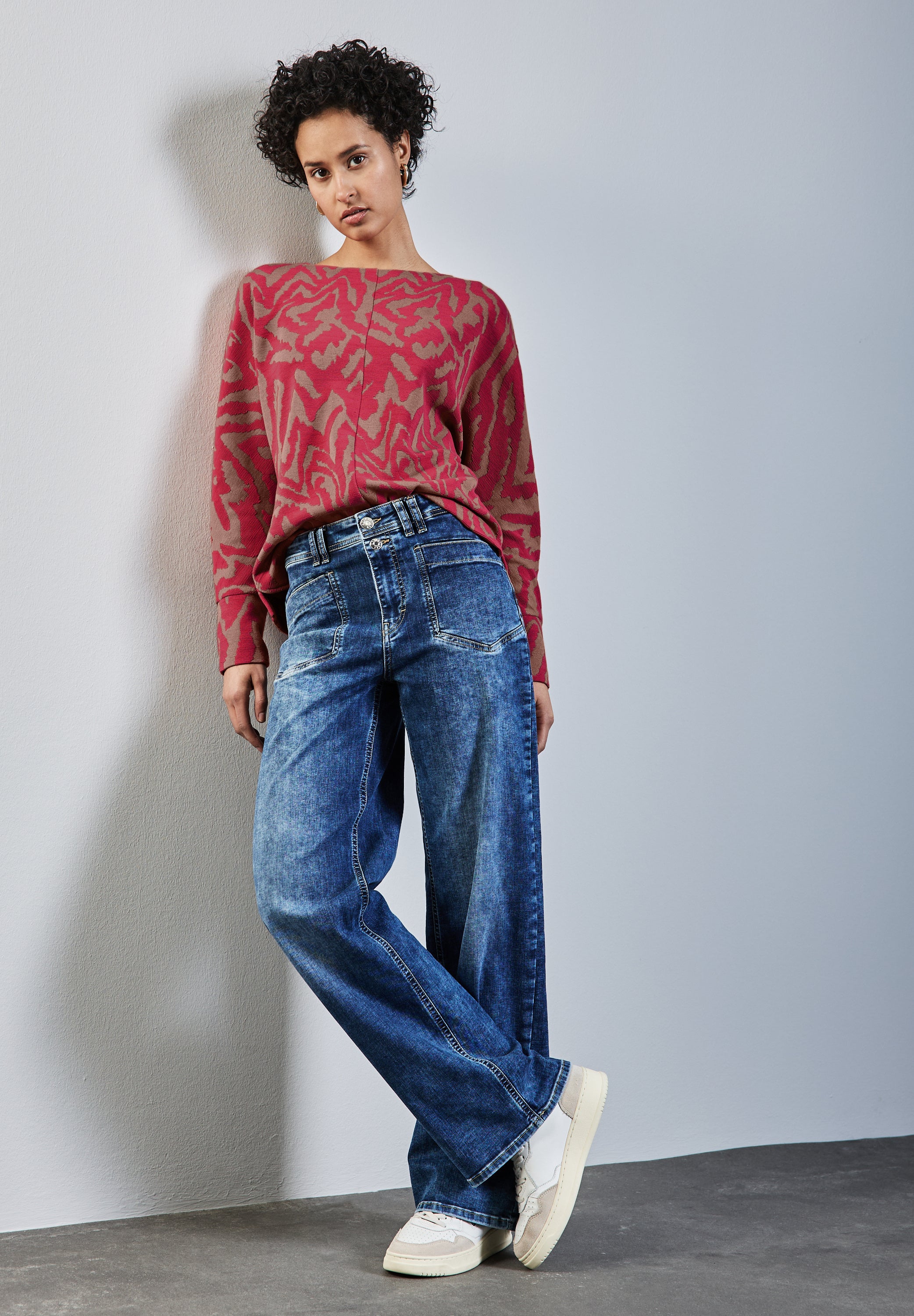 Street One Two-Tone Jacquard Shirt Damen Gemütlich Stretchmaterial