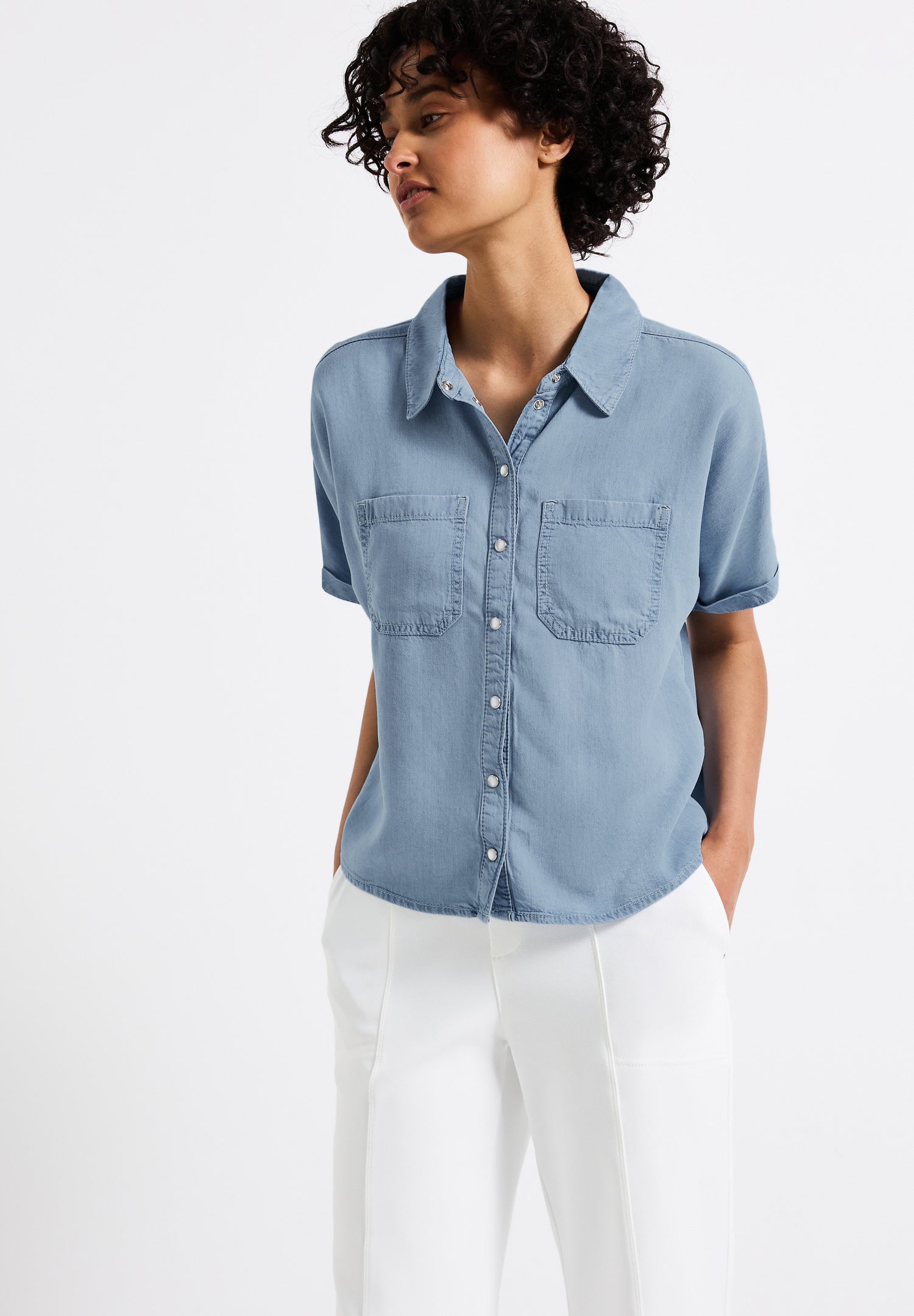 Street One Jeansbluse Damen lässiger Schnitt Kurzarm