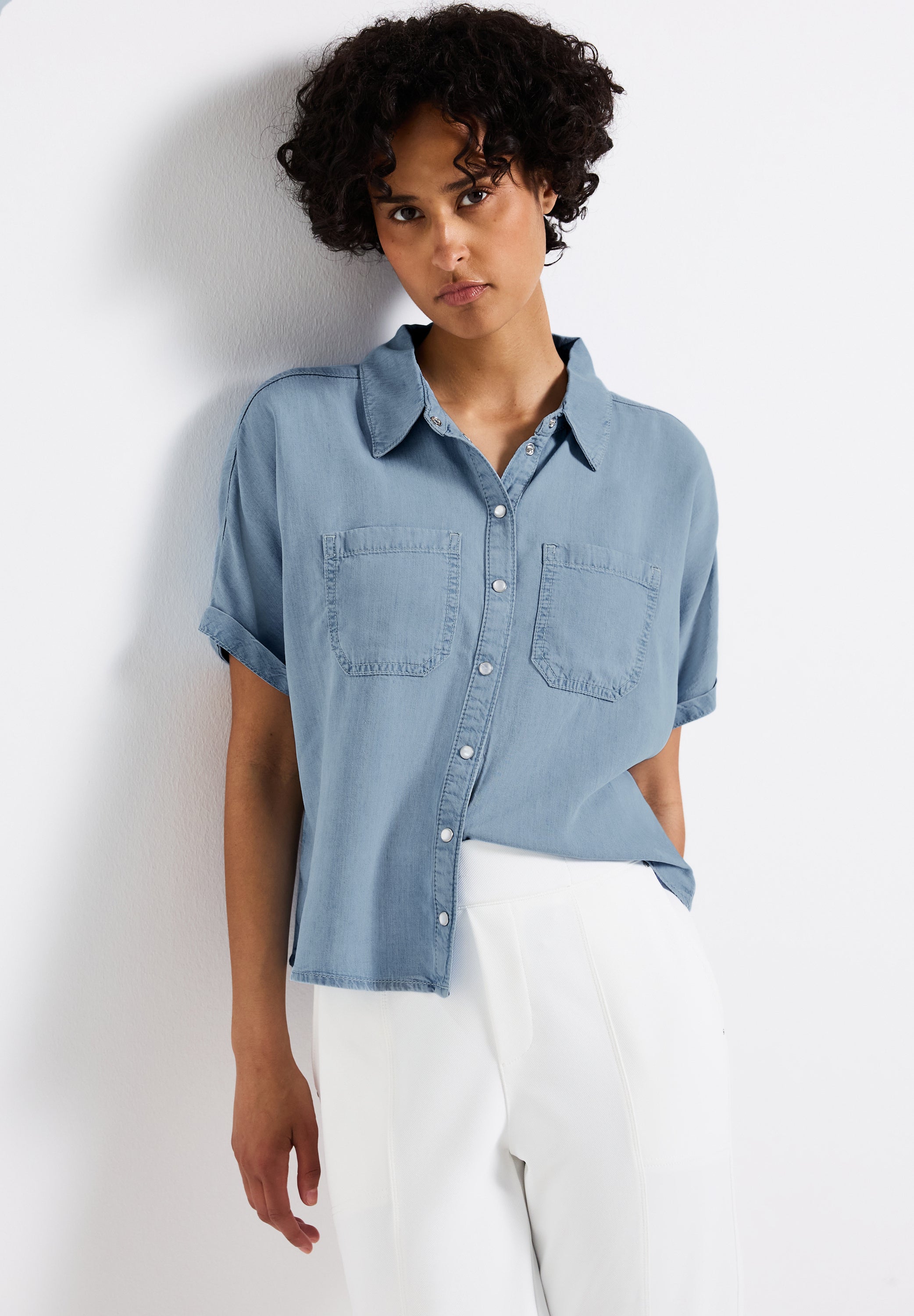 Street One Jeansbluse Damen lässiger Schnitt Kurzarm