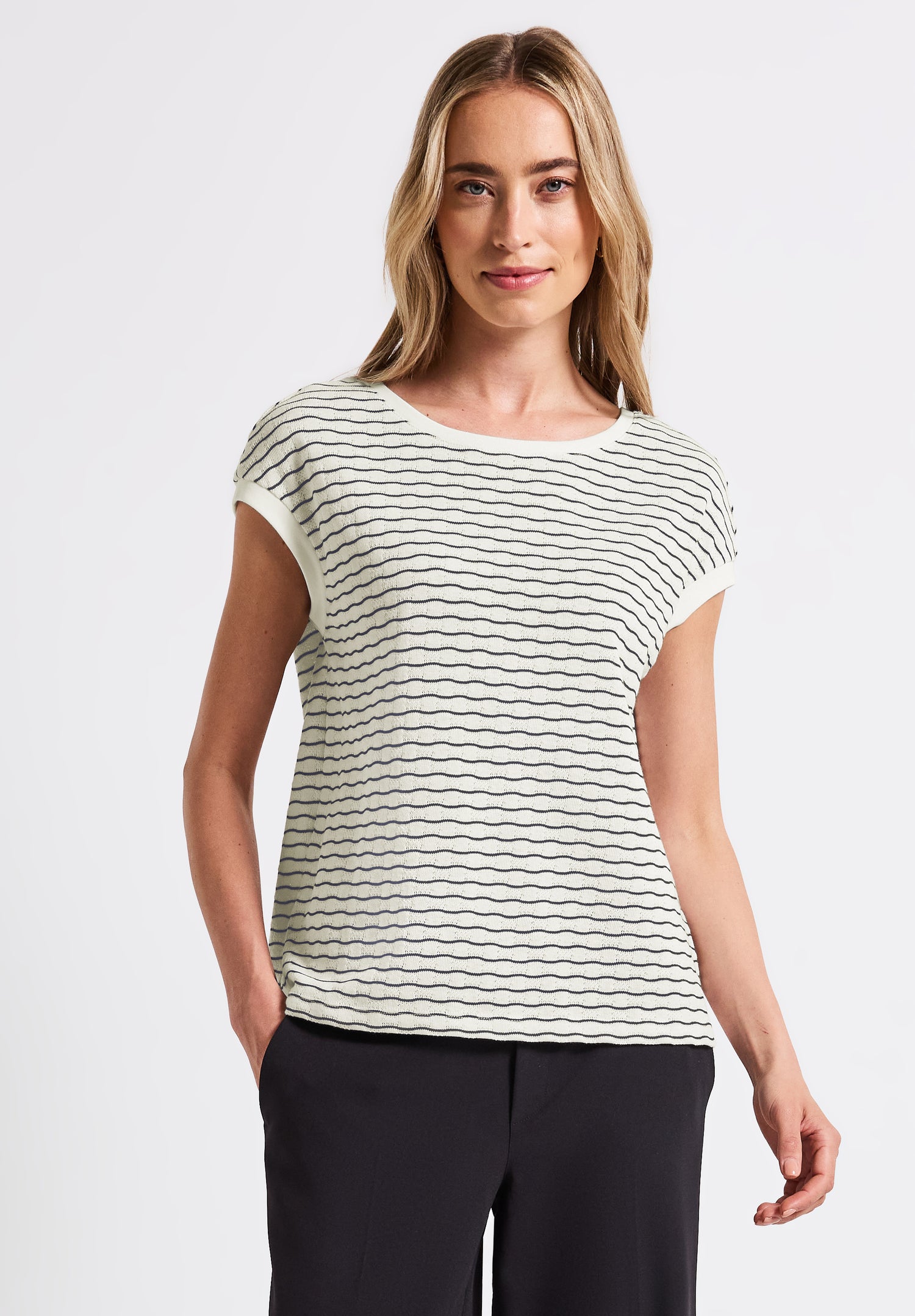 Street One Strick-Look Shirt Damen Wellenmuster Baumwollmix