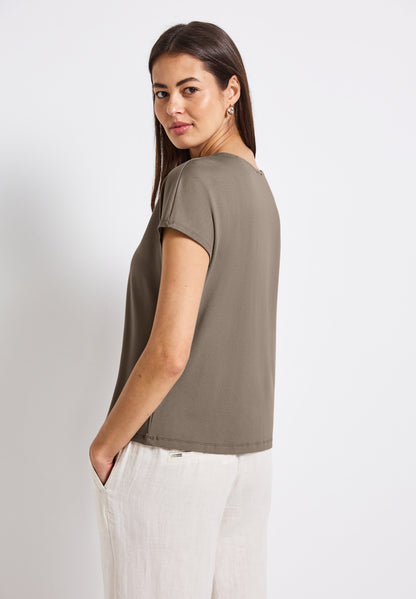 Street One Sommer-Shirt Damen mit Cut-Out am U-Boot-Ausschnitt