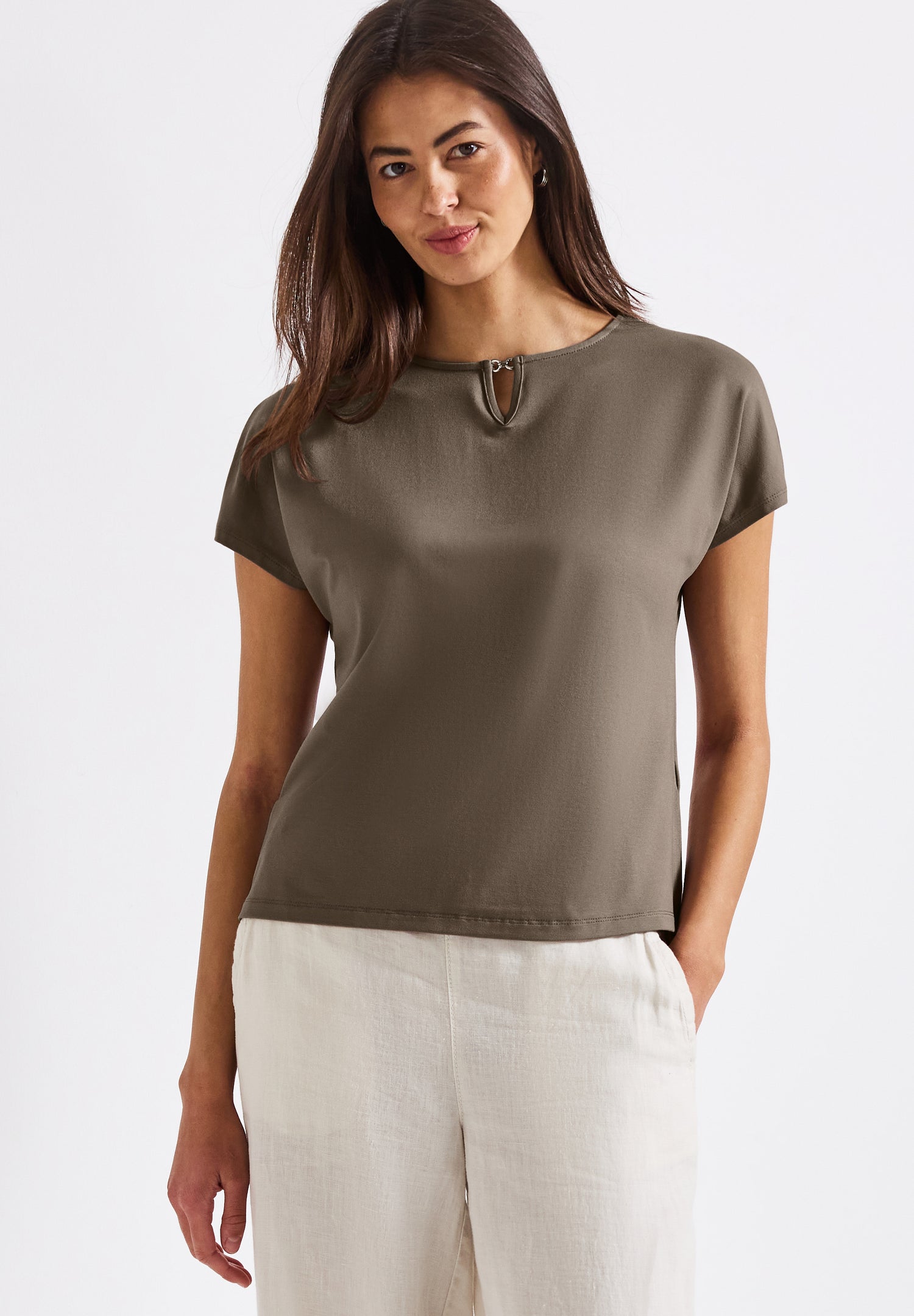 Street One Sommer-Shirt Damen mit Cut-Out am U-Boot-Ausschnitt