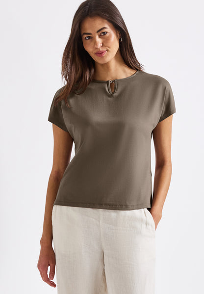Street One Sommer-Shirt Damen mit Cut-Out am U-Boot-Ausschnitt