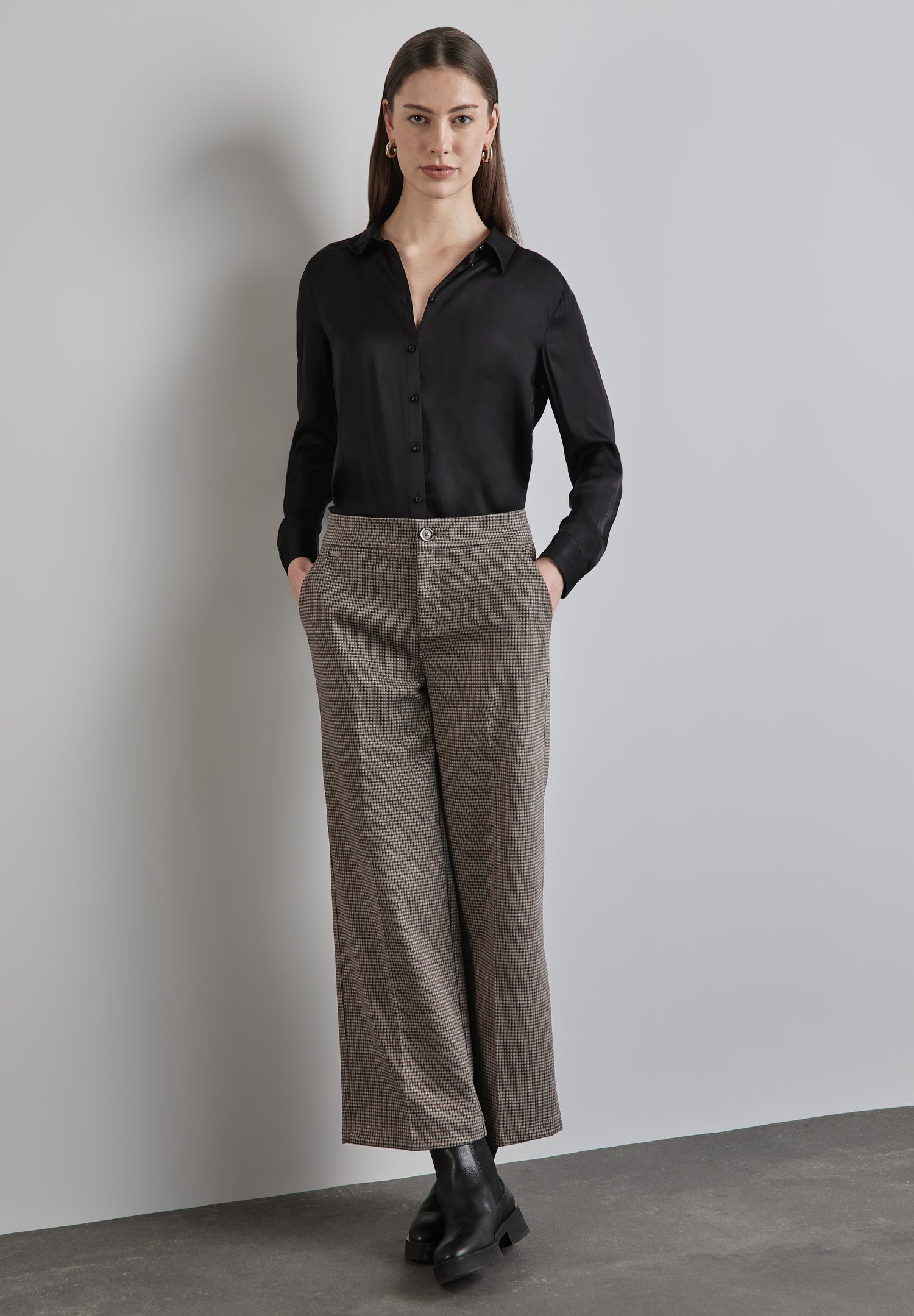 Street One karierte Wide Leg Hose Damen High Waist glitzerndes Karomuster