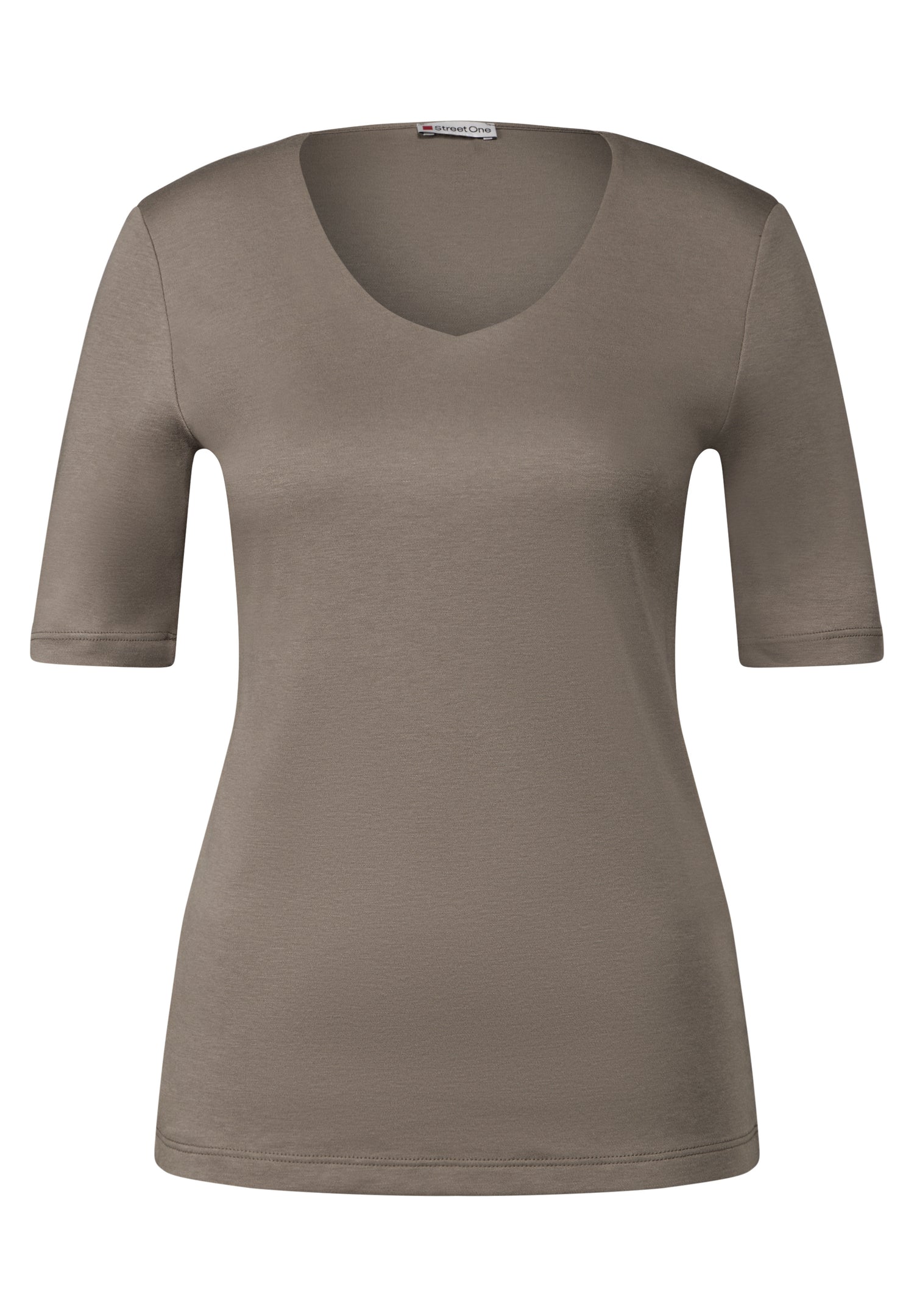 Street One Damen T-Shirt V-Ausschnitt Halbarm Blickdicht