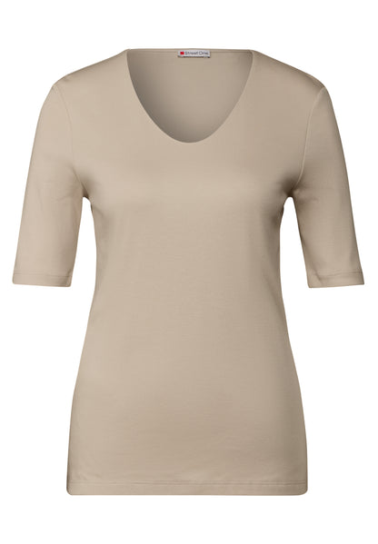 Street One Damen T-Shirt V-Ausschnitt Halbarm Blickdicht