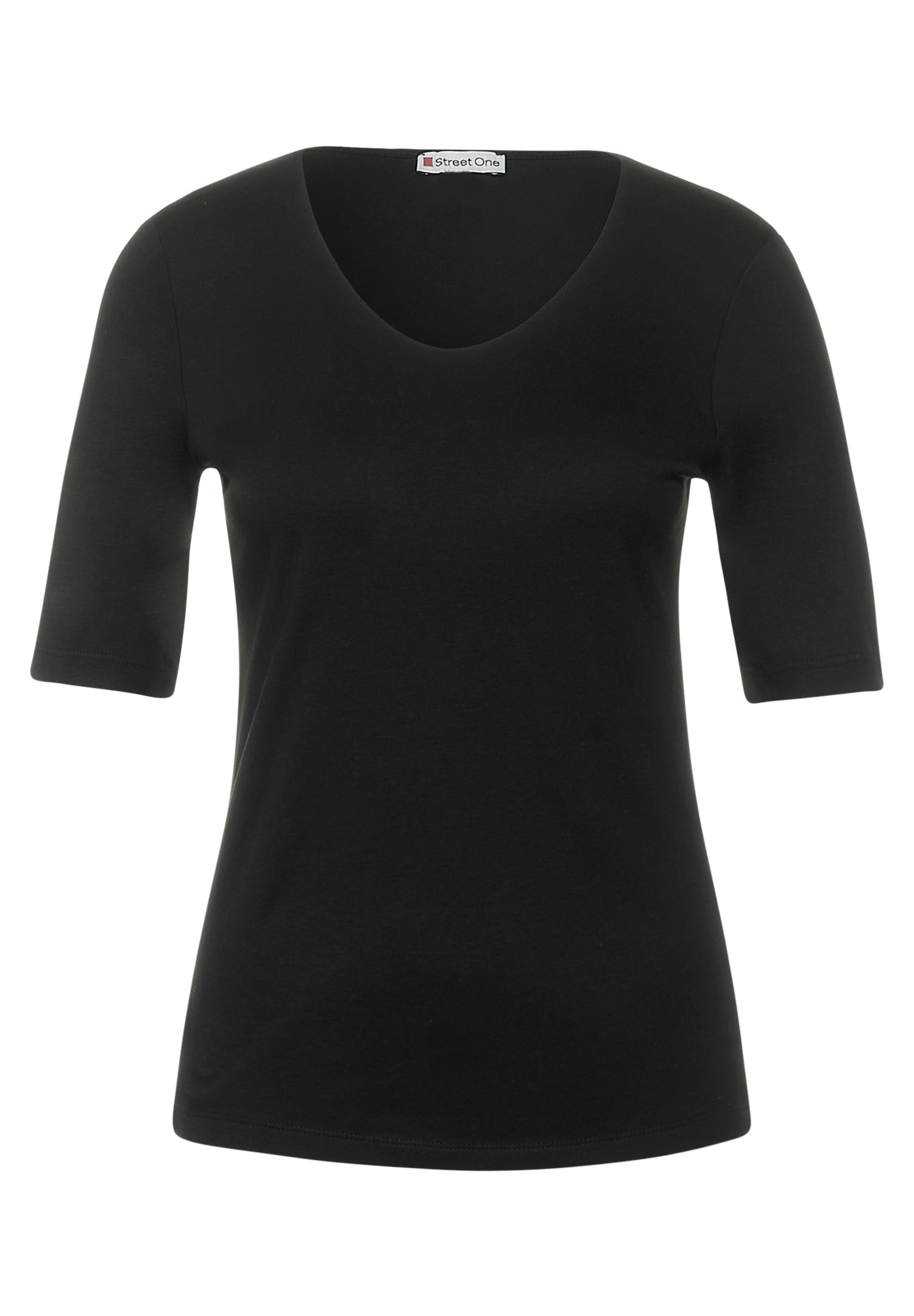 Street One Damen T-Shirt V-Ausschnitt Halbarm Blickdicht
