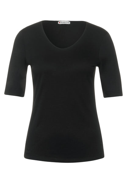 Street One Damen T-Shirt V-Ausschnitt Halbarm Blickdicht