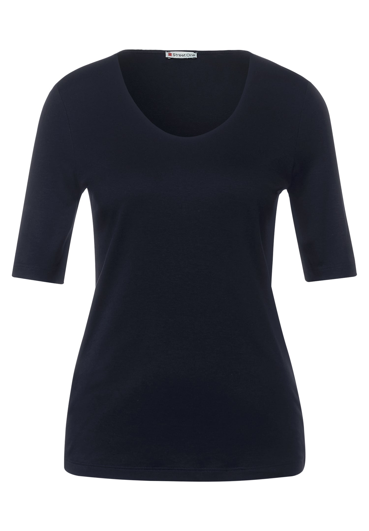 Street One Damen T-Shirt V-Ausschnitt Halbarm Blickdicht