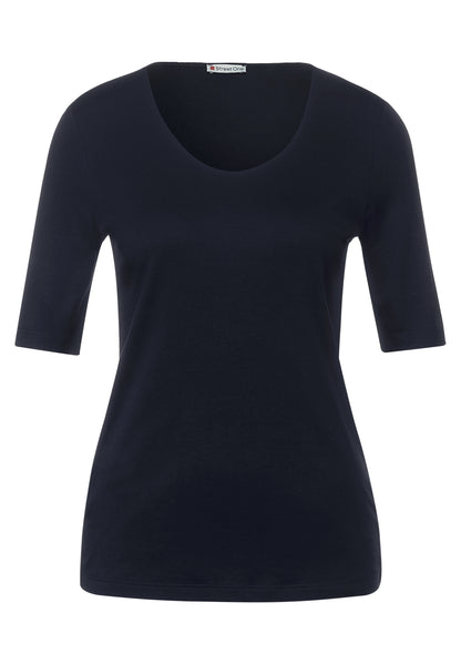 Street One Damen T-Shirt V-Ausschnitt Halbarm Blickdicht